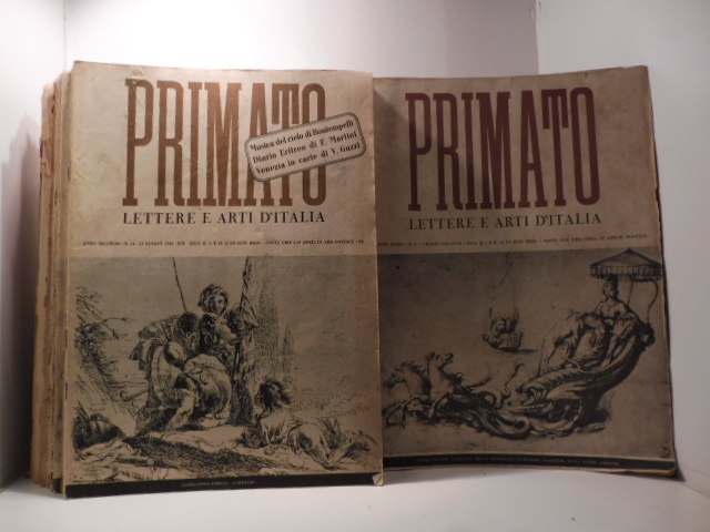 Primato. Lettere e arti d'Italia. Rivista diretta da Giuseppe Bottai e Giorgio Vecchietti. Raccolta completa dal 1° marzo 1940 al 15 luglio 1943 (manca solamente l'ultimo numero doppio del 1° agosto 1943)